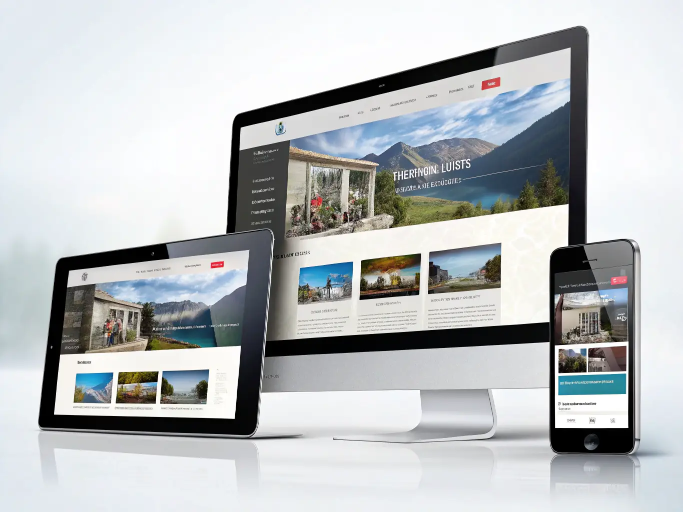 A clean and modern website design image featuring responsive layouts, user-friendly navigation, and engaging content, displayed on various devices.