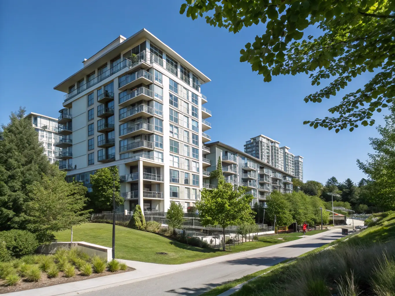 A modern apartment building with large windows and balconies, showcasing urban living and investment potential. The image should convey a sense of luxury and opportunity.