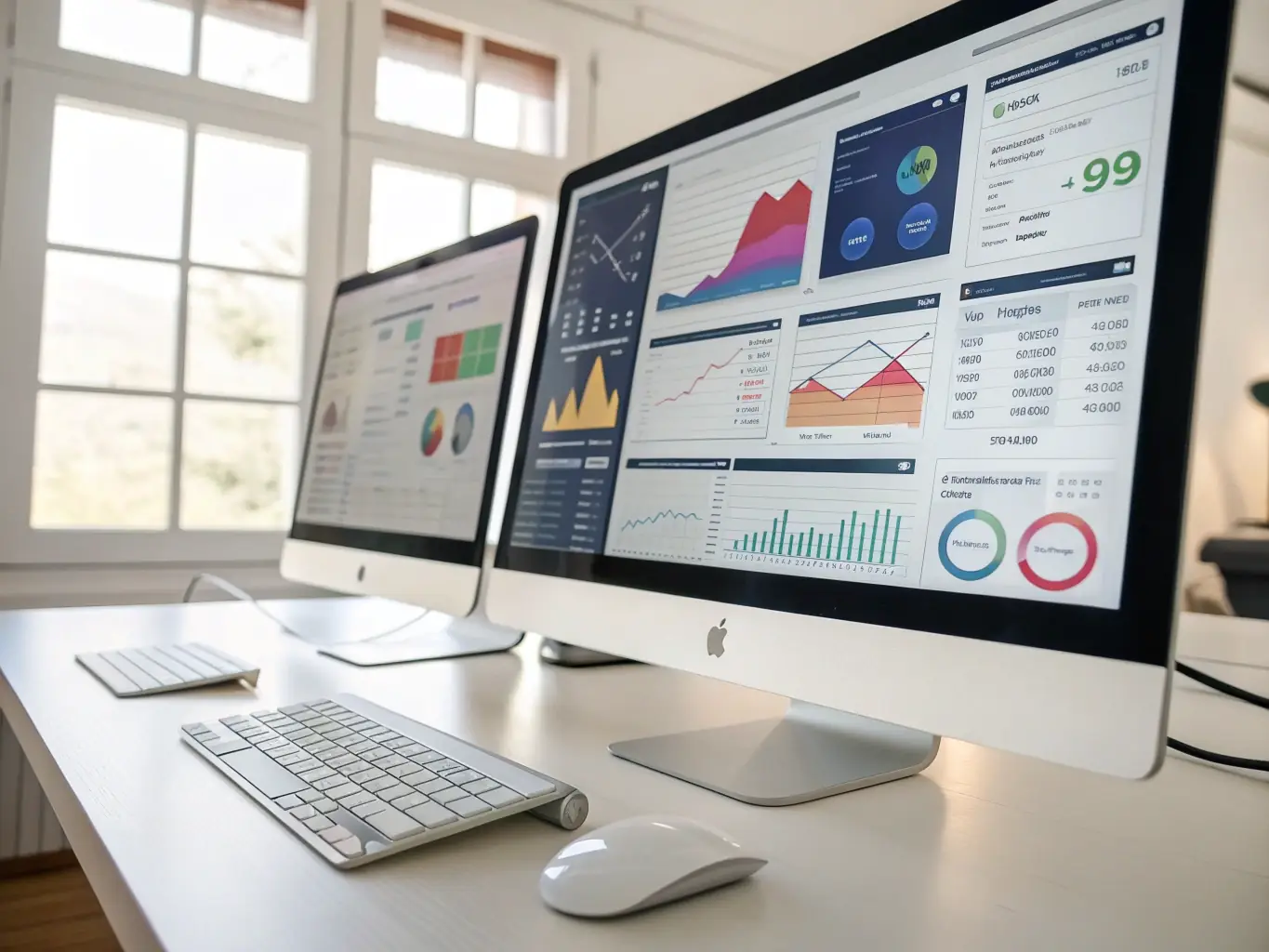 A vibrant digital marketing campaign image showcasing data analytics, social media engagement, and targeted advertising strategies, set in a modern office environment.